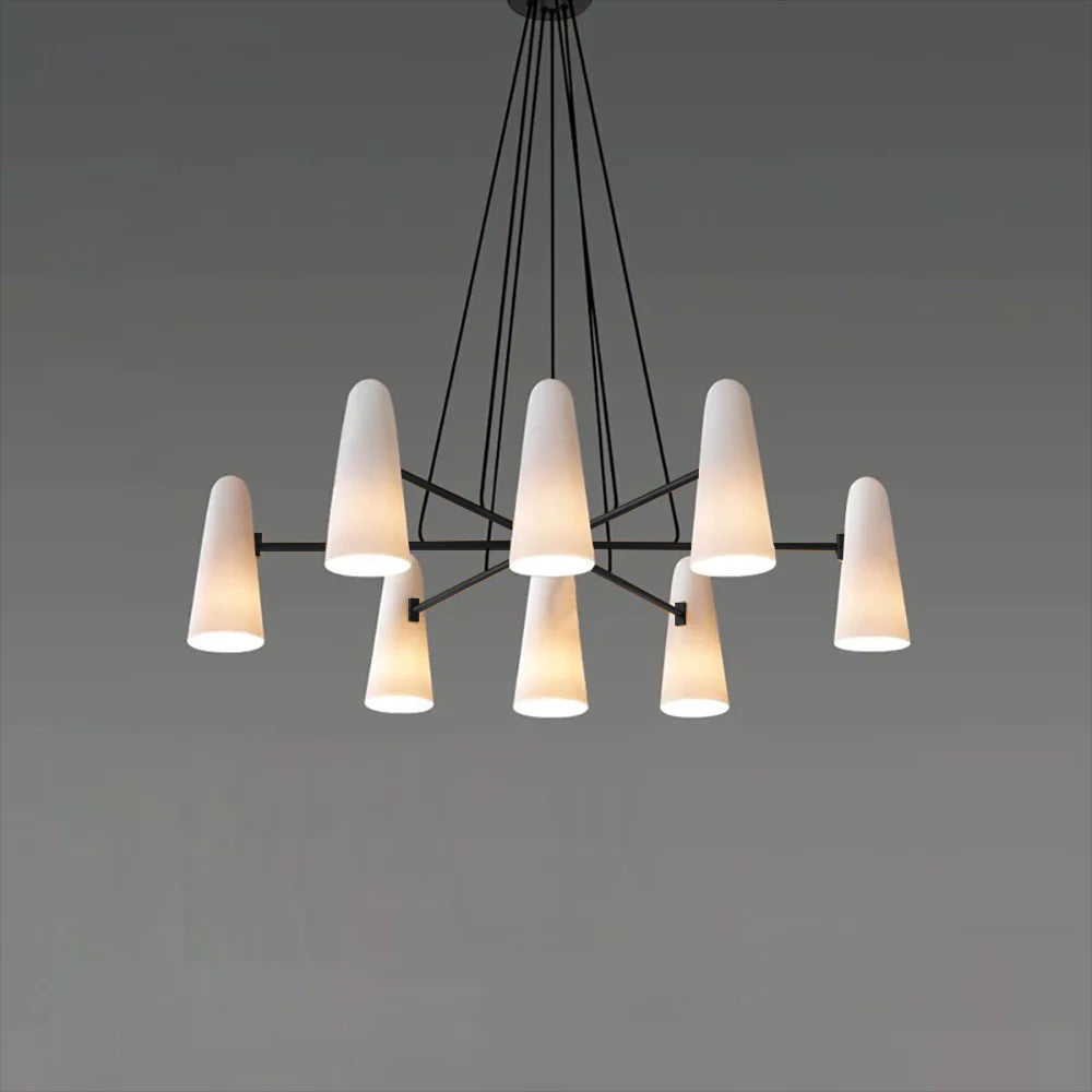 Overhead Light Fixture with Frosted Globes in Metal Frame for Dining or Living Spaces 6 to 8 Arms Extendable Cord