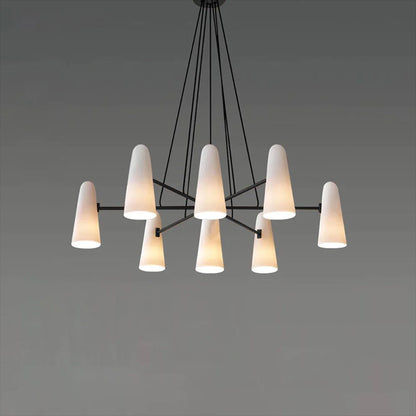 Overhead Light Fixture with Frosted Globes in Metal Frame for Dining or Living Spaces 6 to 8 Arms Extendable Cord