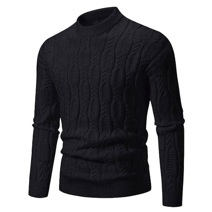 Cable Knit Crewneck Pullover Sweater for Men – Textured Ribbed Design, Layering Essential for Fall & Winter