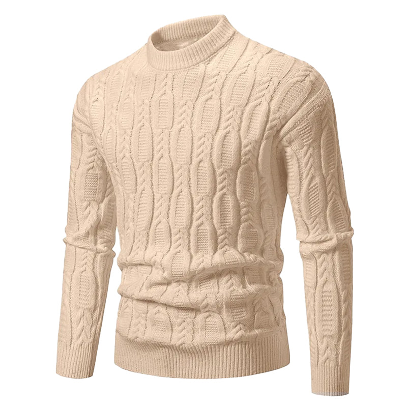 Cable Knit Crewneck Pullover Sweater for Men – Textured Ribbed Design, Layering Essential for Fall & Winter