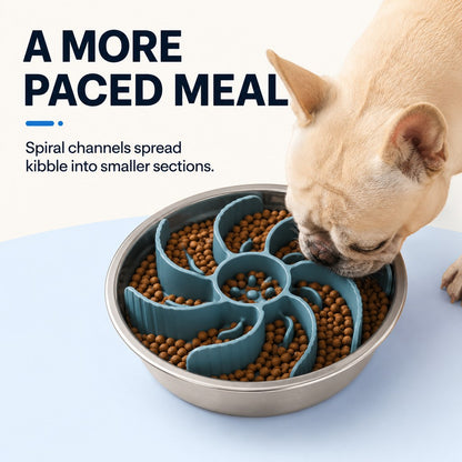 Ortekor Cut-to-Fit Slow Feeder Insert & Stainless Steel Bowl Set for Fast-Eating Dogs & Cats