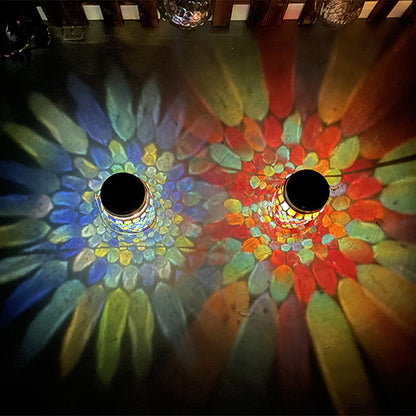 Solar Stained Glass Outdoor Lantern — Handcrafted Mosaic Garden Light with Auto Dusk-to-Dawn
