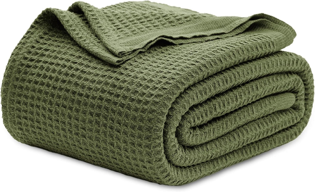 100% Cotton Waffle Weave Throw Blanket Queen King Breathable Lightweight Bed Cover for All Seasons Couch Sofa Bedroom Layering Textured