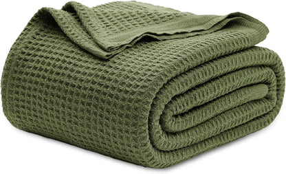 100% Cotton Waffle Weave Throw Blanket Queen King Breathable Lightweight Bed Cover for All Seasons Couch Sofa Bedroom Layering Textured
