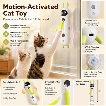Ortekor Motion-Activated Feather Cat Toy for Indoor Play - Wall-Mounted Teaser That Keeps Bored Cats Busy