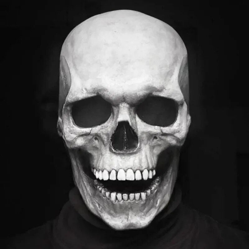 Animatronic Skull Head Mask with Articulated Jaw for Costume Parties & Horror Cosplay – Full Coverage Latex Skeleton Disguise