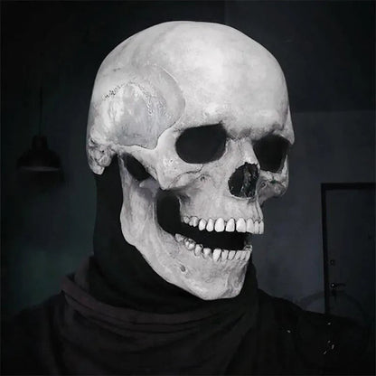 Articulated Jaw Skeleton Head Cover – Full-Head Horror Costume Piece with Motion-Activated Bone Mask for Adults Halloween Cosplay Parties