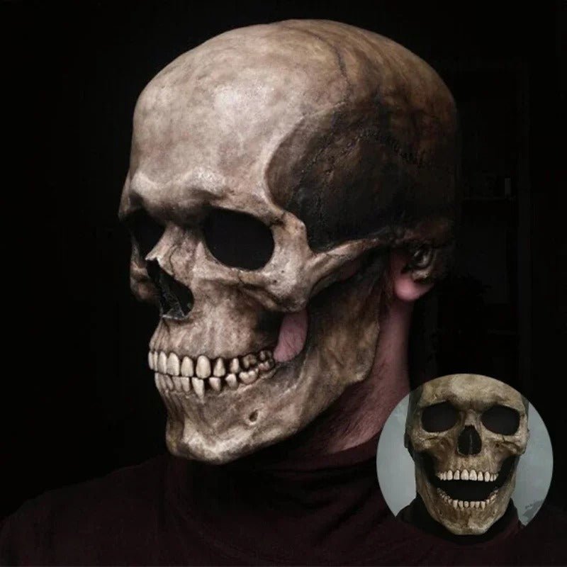 Articulated Jaw Skeleton Head Cover – Full-Head Horror Costume Piece with Motion-Activated Bone Mask for Adults Halloween Cosplay Parties