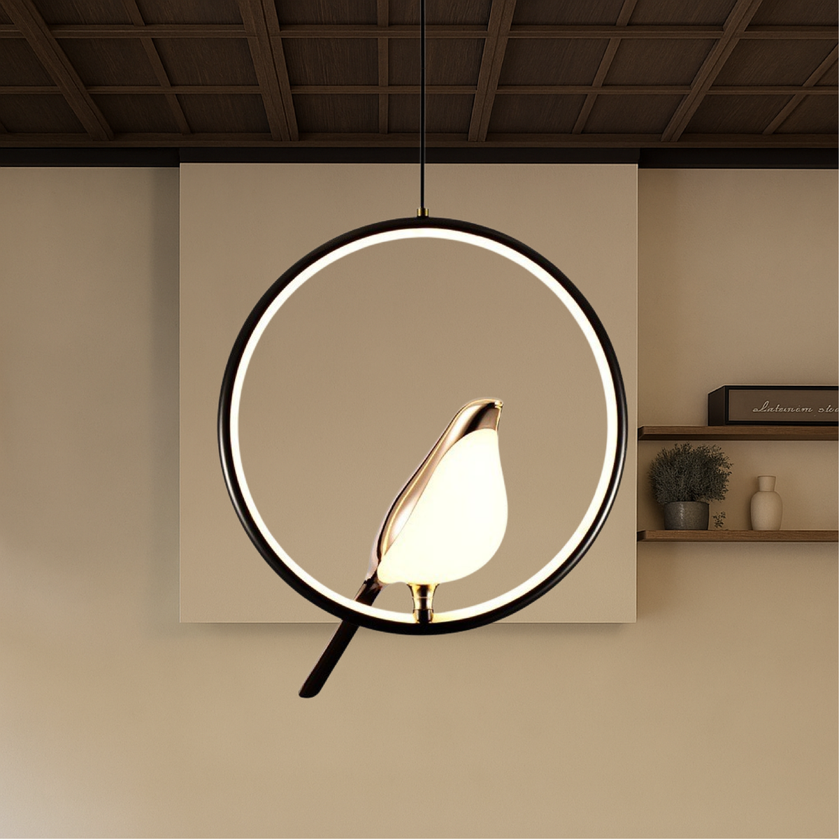 Bird Branch Pendant Light with Warm LED Glow – Nature-Inspired Iron Hanging Lamp for Dining Room, Reading Nook & Living Space – 11.5 in Wide