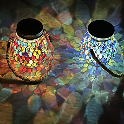 Solar Stained Glass Outdoor Lantern — Handcrafted Mosaic Garden Light with Auto Dusk-to-Dawn