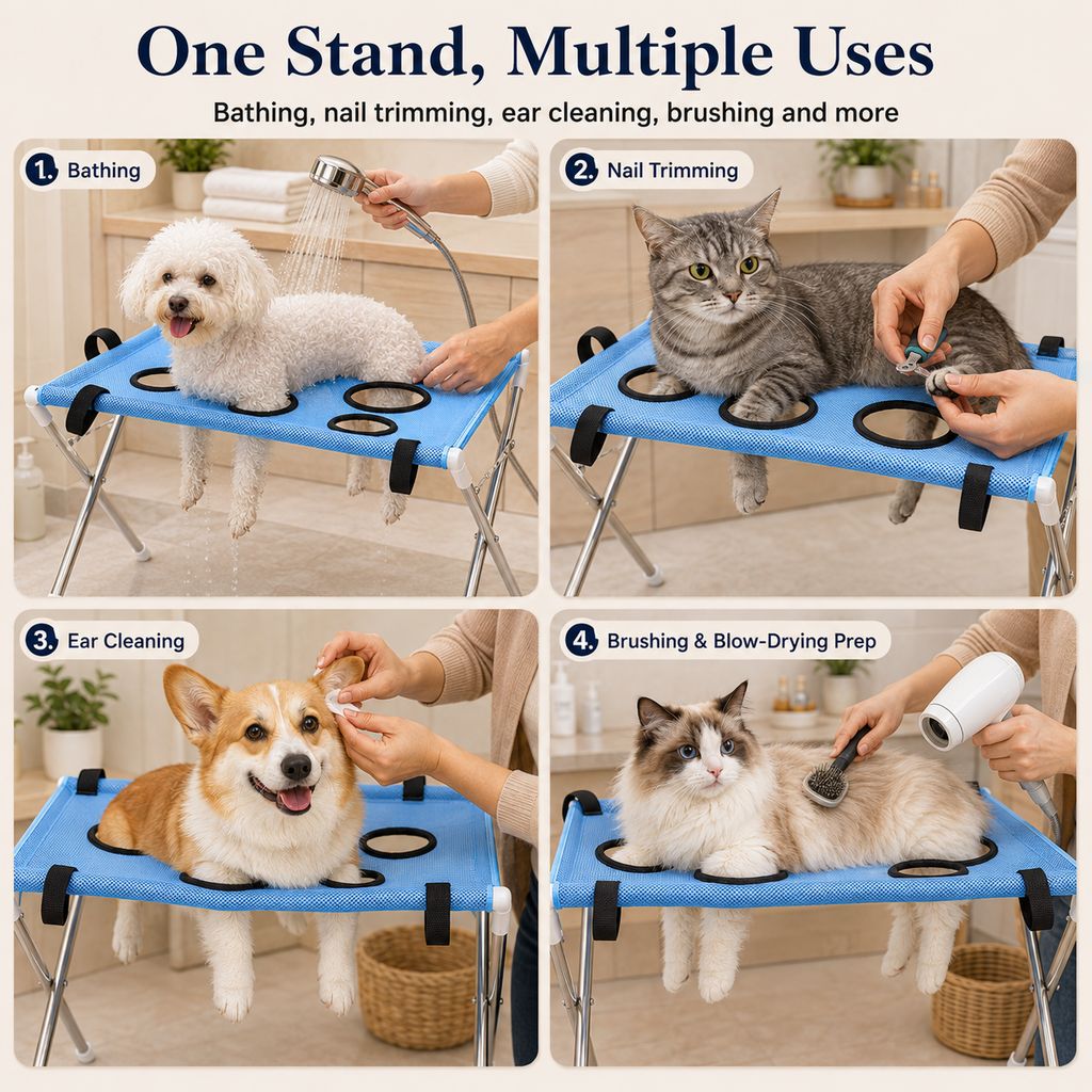 Ortekor Foldable Pet Grooming Stand for Cats & Small Dogs - Bathing & Nail Trimming Support for Less Squirming