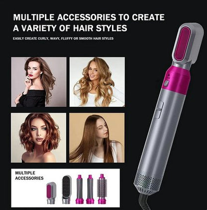 5-in-1 Blow Dryer Brush 1000W Hot Air Styling Tool with Interchangeable Attachments for Curling Volumizing Straightening Women's Hair Dryer
