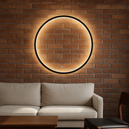 Modern Round LED Wall Sconce | Minimalist Circle Light for Dining Room Bar | USB Powered Ambient Lighting | Iron Acrylic Ring Design