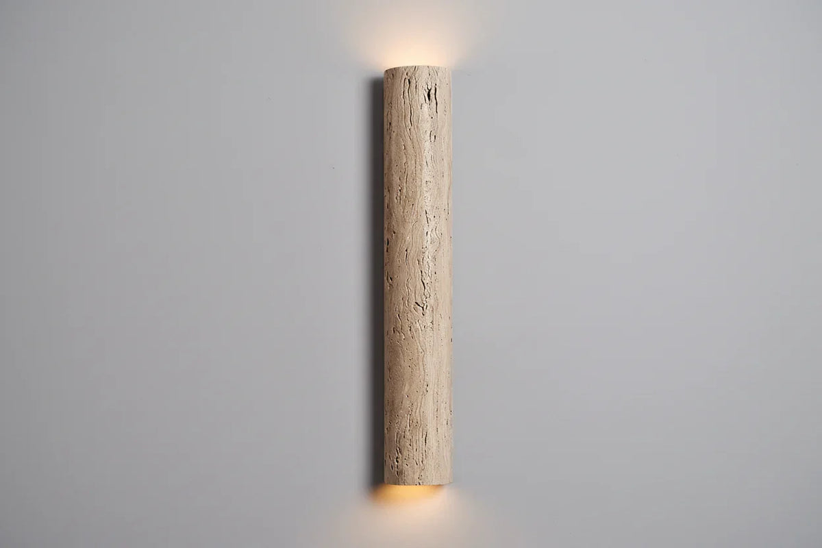 Travertine Stone LED Sconce Light 14 in Taupe Minimalist Fixture Bathroom Bedroom Hallway Vertical Indoor Japandi Corridor Ambient Lighting