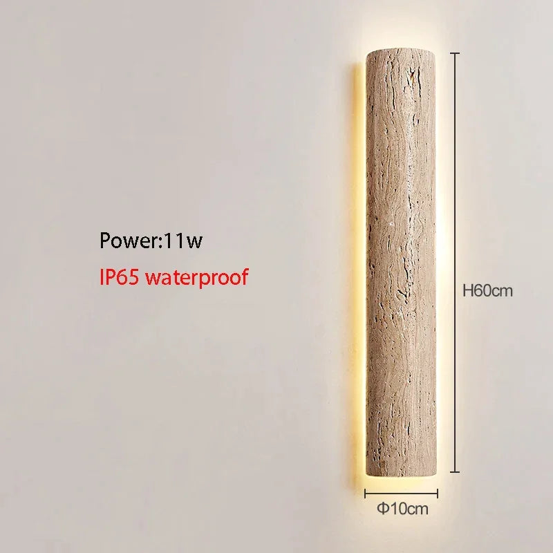Travertine Stone LED Sconce Light 14 in Taupe Minimalist Fixture Bathroom Bedroom Hallway Vertical Indoor Japandi Corridor Ambient Lighting