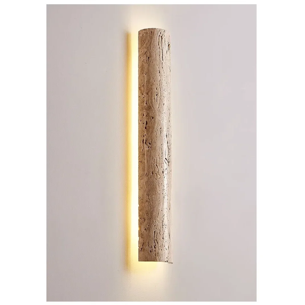 Travertine Stone LED Sconce Light 14 in Taupe Minimalist Fixture Bathroom Bedroom Hallway Vertical Indoor Japandi Corridor Ambient Lighting