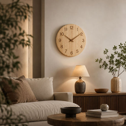 Whisper-Quiet Wooden Wall Clock – Handcrafted Timber Timepiece with Silent Sweep Movement for Living Room, Bedroom, Kitchen & Office Decor
