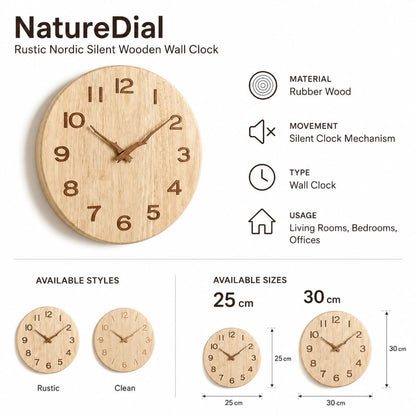 Whisper-Quiet Wooden Wall Clock – Handcrafted Timber Timepiece with Silent Sweep Movement for Living Room, Bedroom, Kitchen & Office Decor