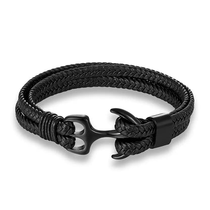 Leather Wrist Band with Marine Anchor Charm for Men | Adjustable Strap Accessory for Casual & Dressy Wear | Stainless Steel Hardware