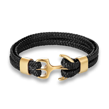 Leather Wrist Band with Marine Anchor Charm for Men | Adjustable Strap Accessory for Casual & Dressy Wear | Stainless Steel Hardware