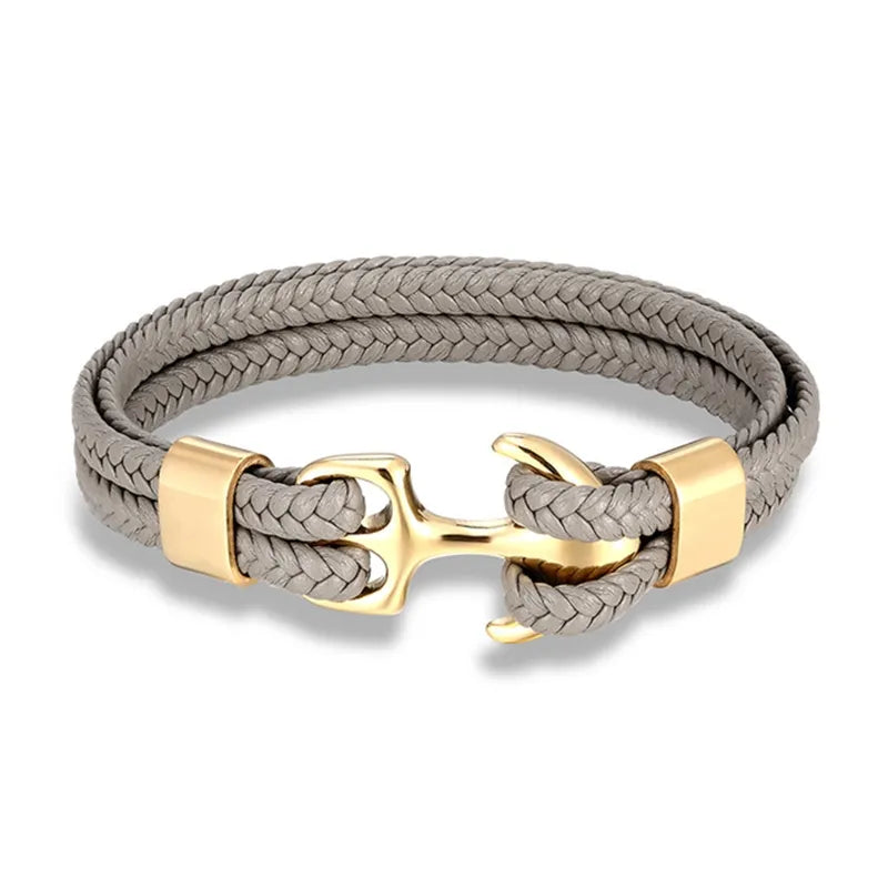 Leather Wrist Band with Marine Anchor Charm for Men | Adjustable Strap Accessory for Casual & Dressy Wear | Stainless Steel Hardware