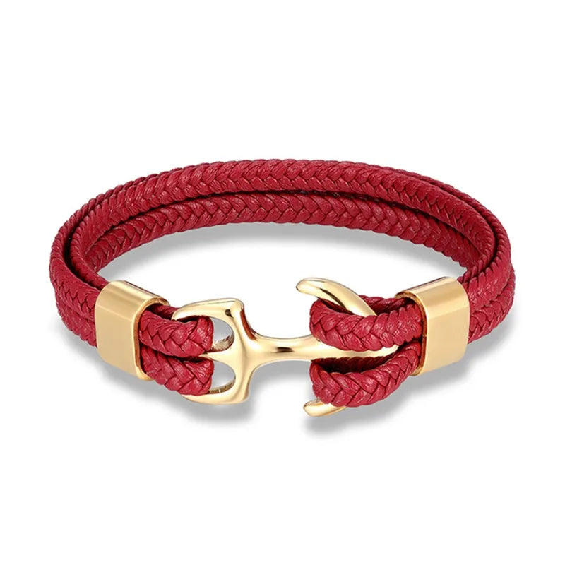 Leather Wrist Band with Marine Anchor Charm for Men | Adjustable Strap Accessory for Casual & Dressy Wear | Stainless Steel Hardware