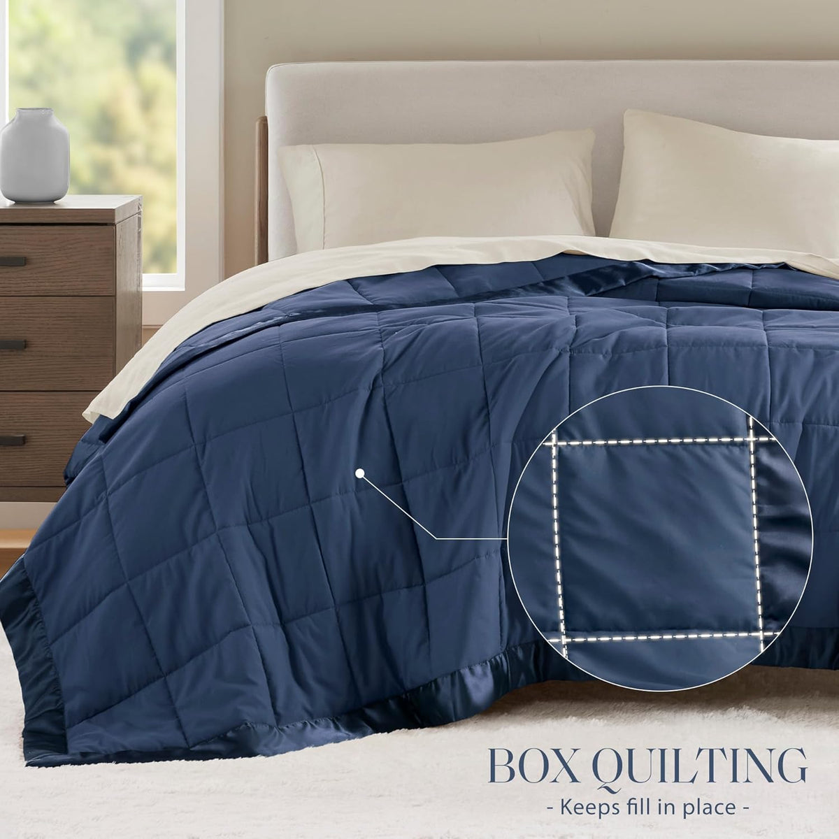 Windom Collection | Down Alternative Blanket with Moisture-Wicking Treatment | Lightweight & Soft Bed Cover for All Seasons, Satin Trim