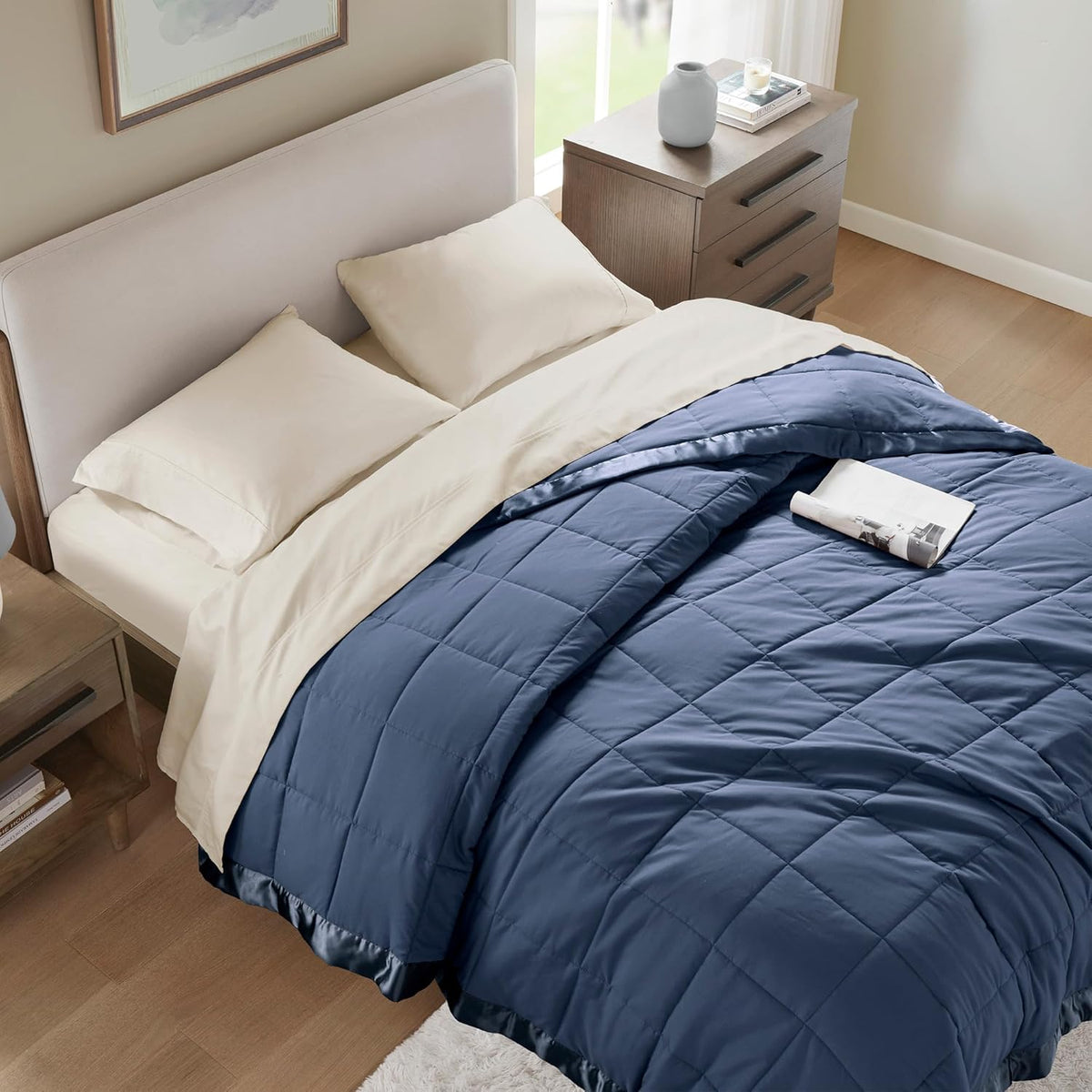 Windom Collection | Down Alternative Blanket with Moisture-Wicking Treatment | Lightweight & Soft Bed Cover for All Seasons, Satin Trim