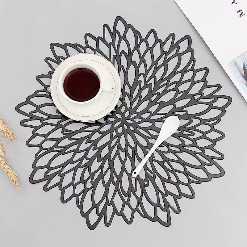 Round Table Mat 15 Inch Space-Inspired Decorative Dining Placemat Non-Slip PVC Heat-Resistant for Kitchen Home Cosmic Pattern Openwork Desig