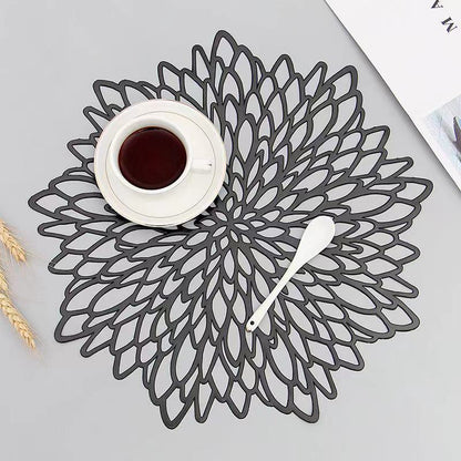 Round Table Mat 15 Inch Space-Inspired Decorative Dining Placemat Non-Slip PVC Heat-Resistant for Kitchen Home Cosmic Pattern Openwork Desig