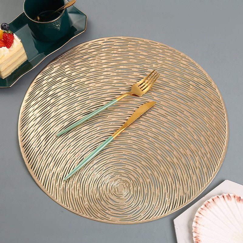 Round Table Mat 15 Inch Space-Inspired Decorative Dining Placemat Non-Slip PVC Heat-Resistant for Kitchen Home Cosmic Pattern Openwork Desig