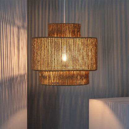 Woven Raffia Hanging Lamp 16-Inch Natural Fiber Shade Boho Dining Room Pendant Light with E27 Socket for Kitchen Island Living Room