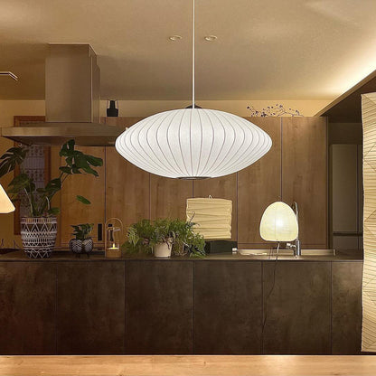 Steel Wire Silk Shade Ceiling Light 20 in White for Kitchen Island Dining Room Modern Pendant Lamp Hanging Fixture Adjustable Cord E26 Base