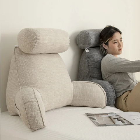 Ergonomic Lumbar Support Pillow with Adjustable Headrest & Soft Armrests | Back Support for Pain Relief and Comfort
