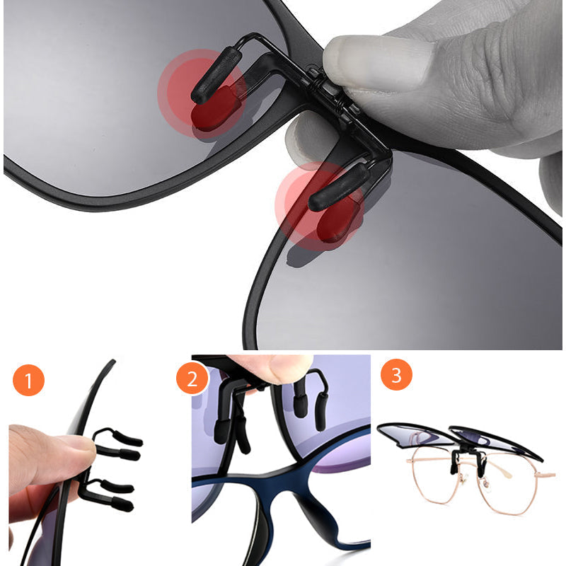 Polarized Clip-On Sunglasses for Prescription Glasses – Flip-Up UV Protection Eyewear for Men & Women Driving Outdoor Sports