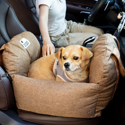 Portable Pet Carrier Booster Seat with Safety Harness and Washable Cover for Small Dogs