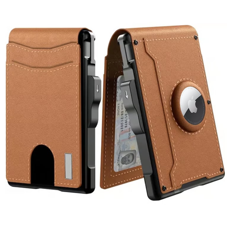 Compact RFID-Blocking Wallet with Pop-Up Card Holder & Money Clip for Men & Women – Slim Aluminum & Leather Bifold Design