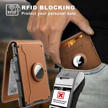 Compact RFID-Blocking Wallet with Pop-Up Card Holder & Money Clip for Men & Women – Slim Aluminum & Leather Bifold Design