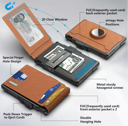 Compact RFID-Blocking Wallet with Pop-Up Card Holder & Money Clip for Men & Women – Slim Aluminum & Leather Bifold Design
