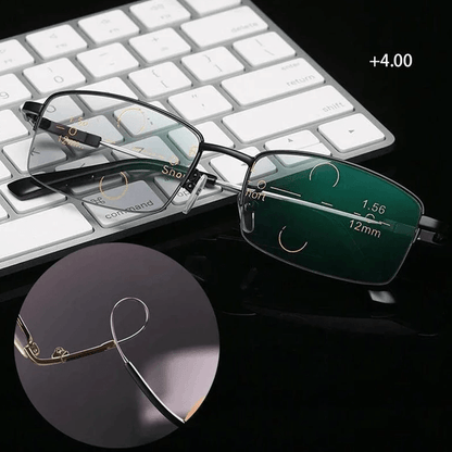 Progressive Titanium Reading Glasses for Distance & Close-Up Vision – Lightweight Bifocal Readers with Blue Light Filter for Men & Women