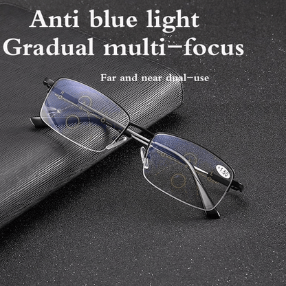 Progressive Titanium Reading Glasses for Distance & Close-Up Vision – Lightweight Bifocal Readers with Blue Light Filter for Men & Women