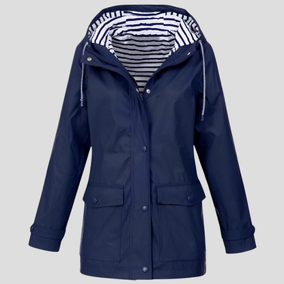 Women's Hooded Rain Jacket with Zip Pockets – Waterproof Windproof Outdoor Coat for Hiking Travel Commute – Adjustable Hood Lightweight