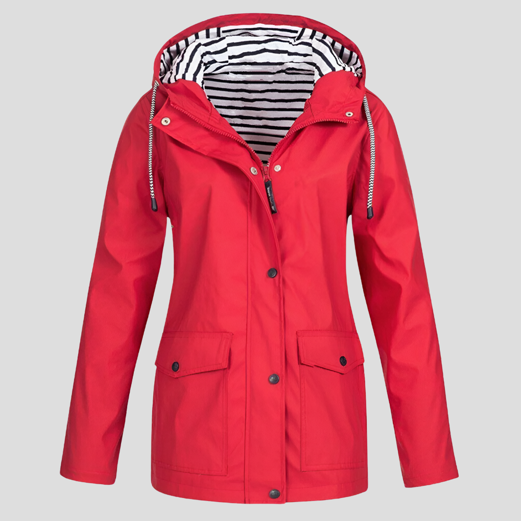 Women's Hooded Rain Jacket with Zip Pockets – Waterproof Windproof Outdoor Coat for Hiking Travel Commute – Adjustable Hood Lightweight