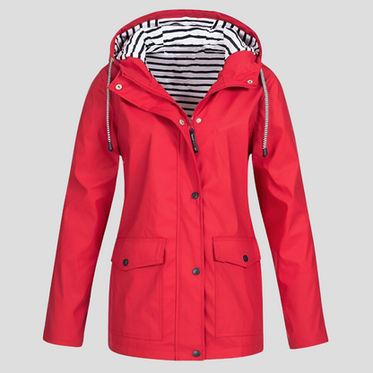 Women's Hooded Rain Jacket with Zip Pockets – Waterproof Windproof Outdoor Coat for Hiking Travel Commute – Adjustable Hood Lightweight