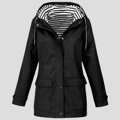 Women's Hooded Rain Jacket with Zip Pockets – Waterproof Windproof Outdoor Coat for Hiking Travel Commute – Adjustable Hood Lightweight