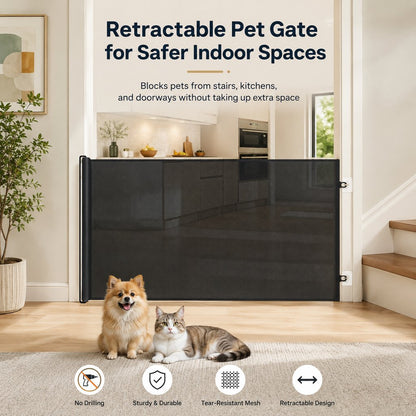 Ortekor No-Drill Retractable Pet Gate for Doorways, Kitchens & Stairs - Keep Cats and Dogs Safely Out of Off-Limit Areas
