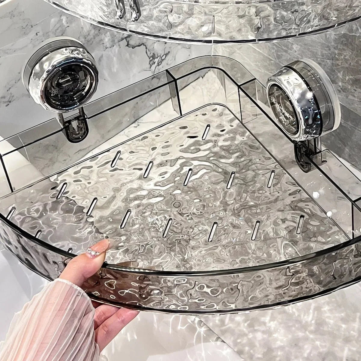 Adhesive Bathroom Organizer Caddy with Grip-Lock Suction – Wall-Mount Shelf for Shower & Vanity Toiletries, Shampoo, Cosmetics