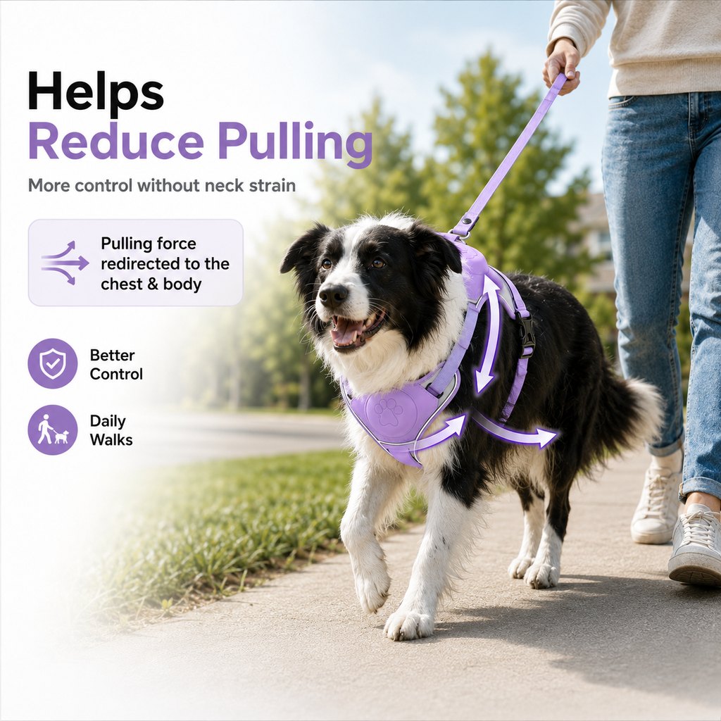 Ortekor No-Pull Reflective Dog Harness with Built-In Retractable Leash for Safer Daily Walks