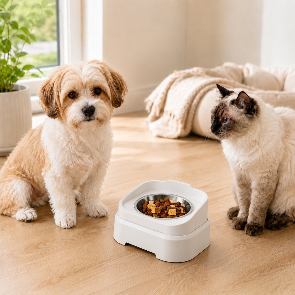 Ortekor Adjustable Elevated Slow Feeder Pet Bowl for Cats & Small Dogs - Less Mess, Slower Meals & Easy Cleaning