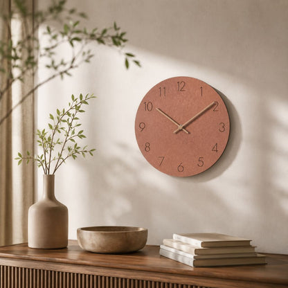 Silent Wall Clock 11.4 in Round Wood Frame Modern Home Décor for Bedroom Living Room Office Minimalist Timepiece